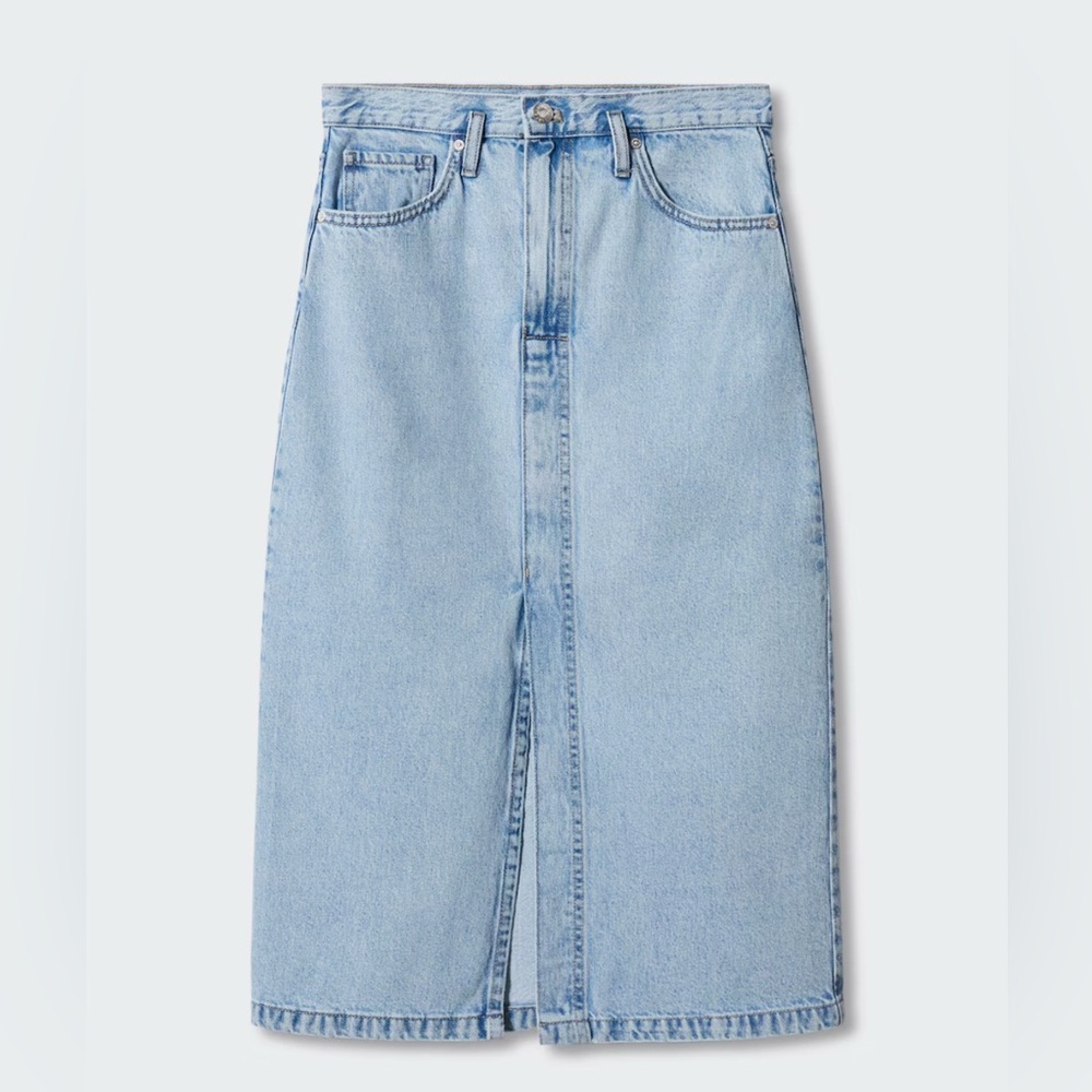 Mango Light Blue Denim Midi Skirt